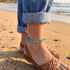 Turquoise Chip Anklet on Strand